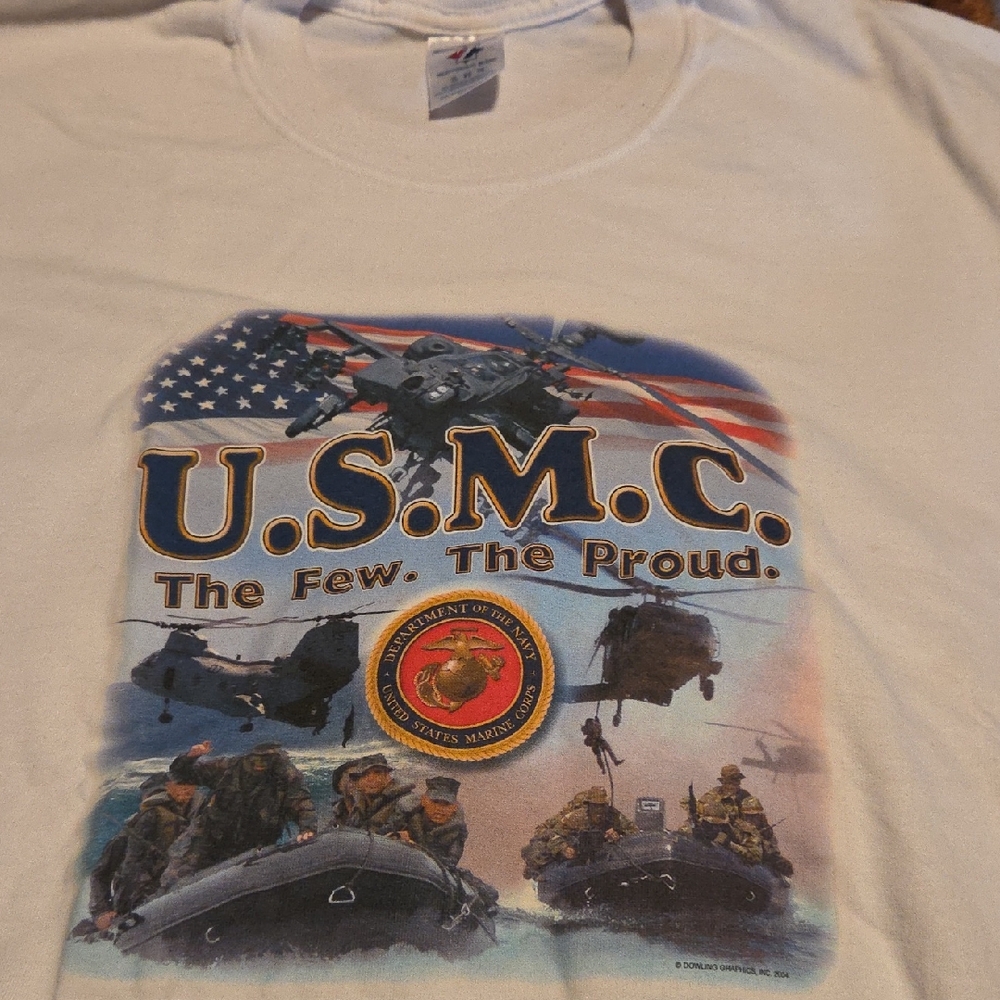 Jerzees USMC Graphic Short Sleeve Tee - White